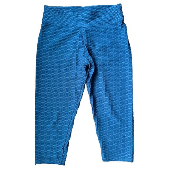 Gillya Honeycomb Scrunched Butt Lift TikTok Workout Leggings Blue Cropped M - Picture 3 of 10